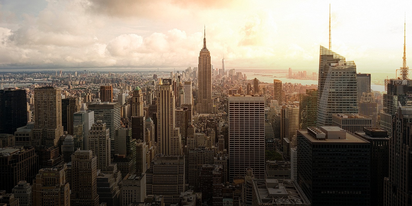 Panoramic view of New York City skyline.